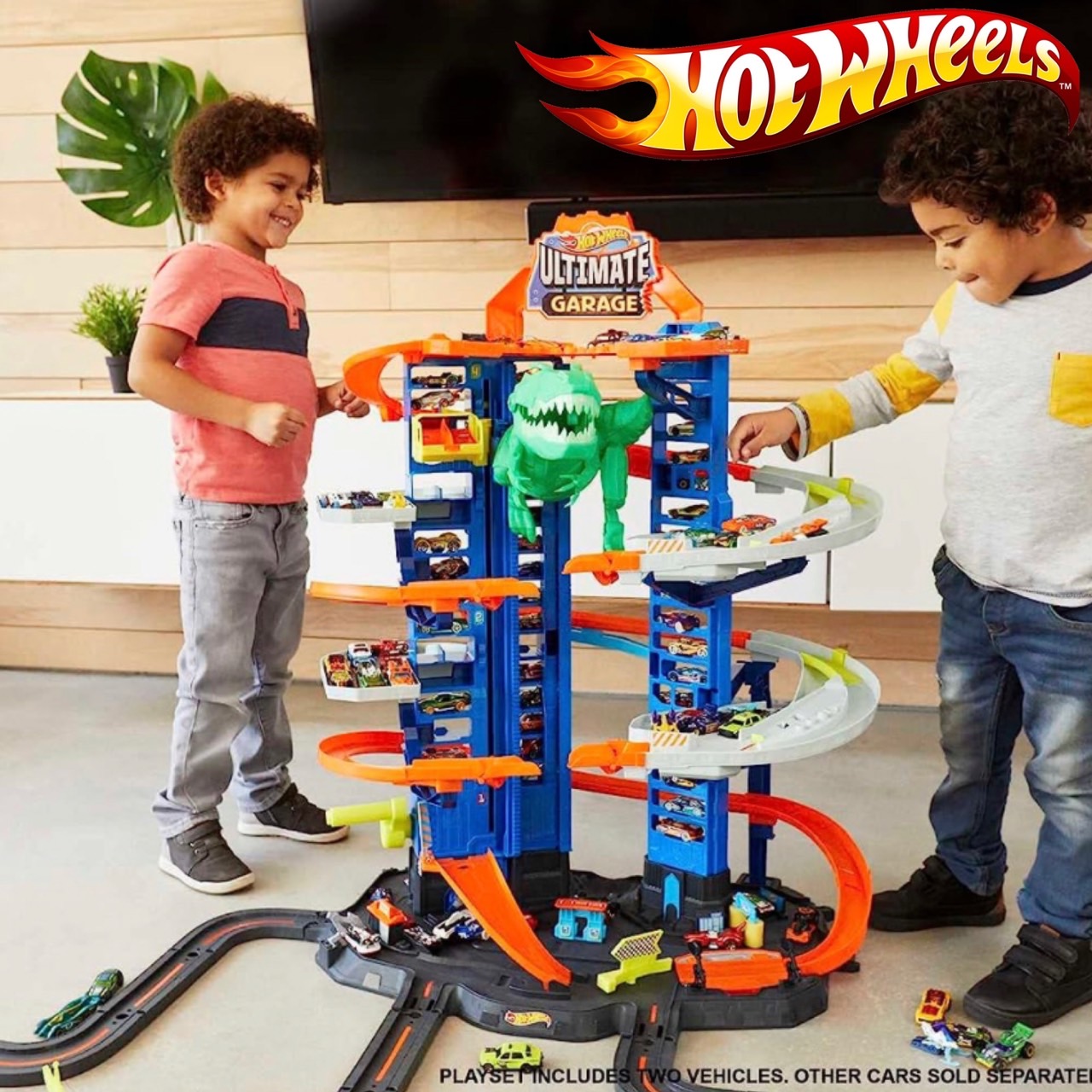 รถรางขนาดใหญ่ Hot Wheels Toy Car Track Set City Ultimate Garage Moving T-Rex Dinosaur, 100+ ราคา 9,900 บาท