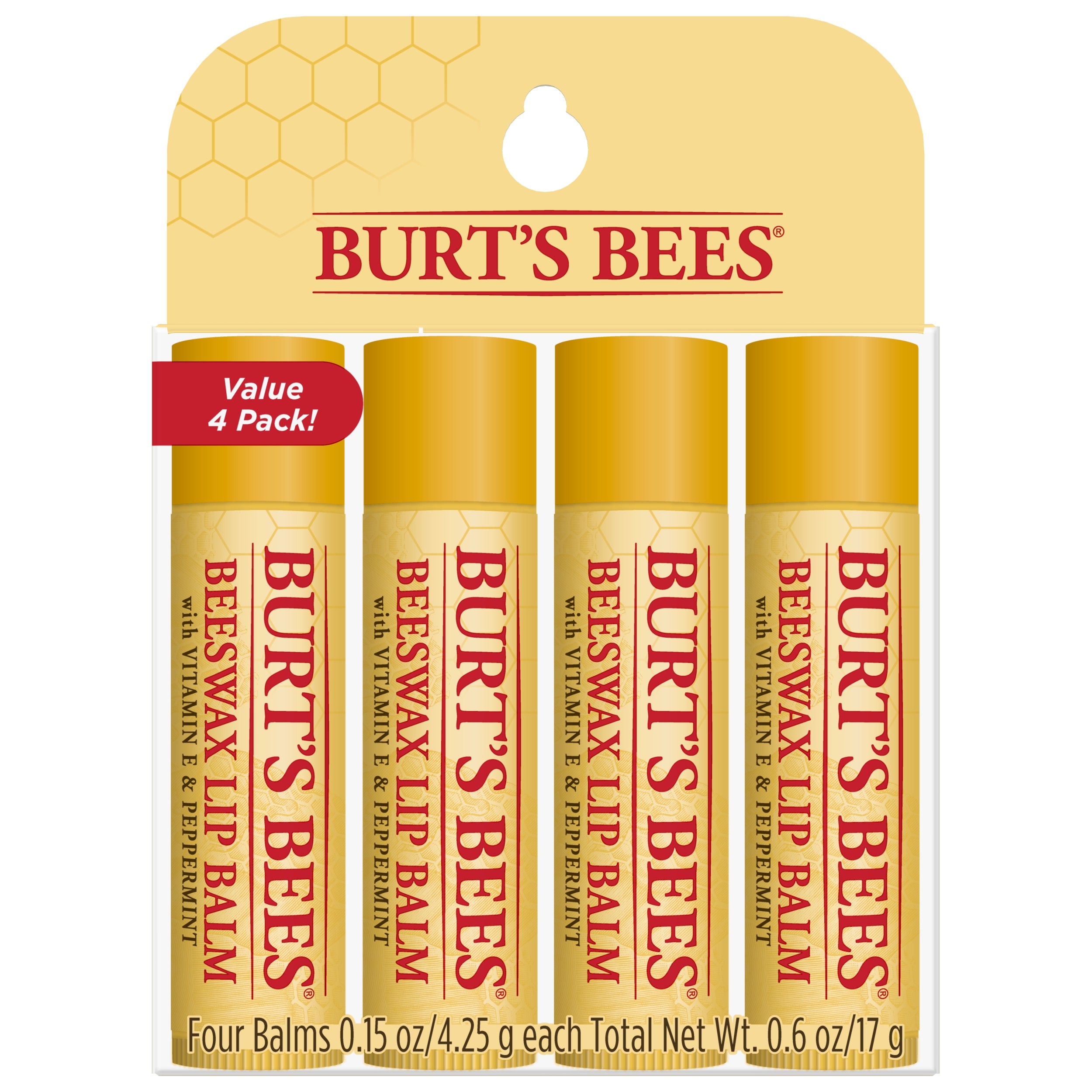 แพค4 แท่งสุดคุ้ม Burt’s Bees Lip Balm ราคา 450 บาท BEESWAX LIP BALM ผลิตภัณฑ์ที่มีชื่อเสียงที่สุดของเบิร์ตส์ บีส์