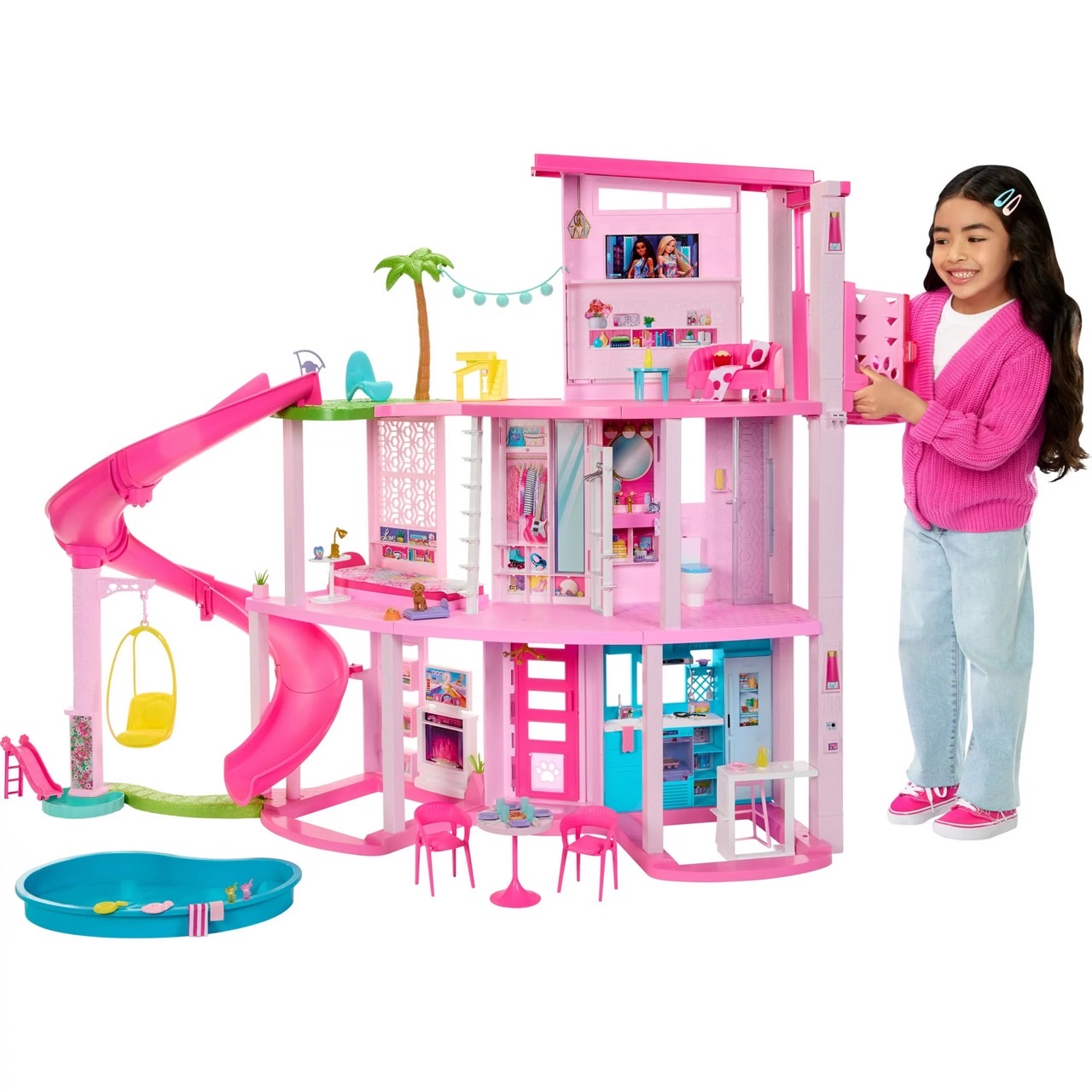 นำเข้า🇺🇸 บ้านตุ๊กตาบาร์บี้แบบในหนัง Barbie Dreamhouse 2023, Pool Party Doll House with 75+ Pieces and 3-Story Slide, Barbie House Playset, Pet Elevator and Puppy Play Areas, ราคา 12,900 บาท