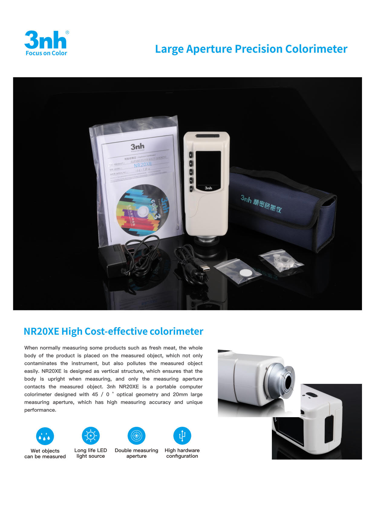 3nh รุ่นNR-20XEเครื่องวัดค่าสีความละเอียดเเละแม่นยำสูง,Precision Colorimeter,Measuring Aperture:Ø20mm,Geometry:45°/0°