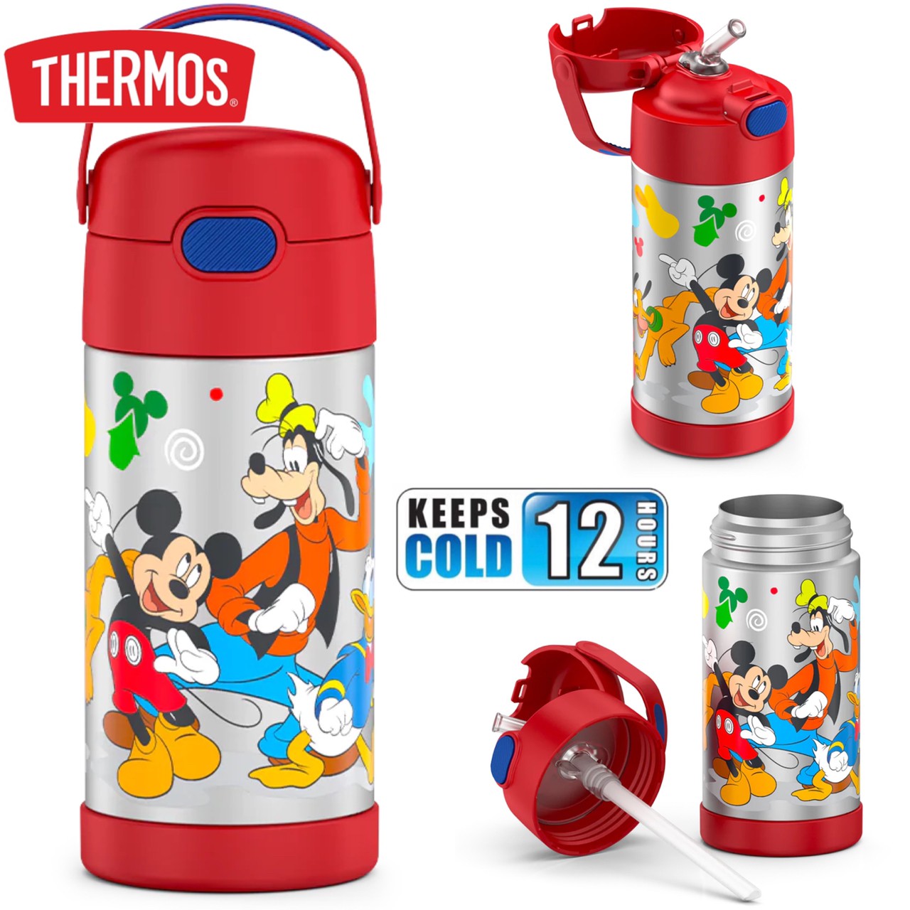 THERMOS FUNTAINER 12 Ounce Stainless Steel Vacuum Insulated Kids Straw Bottle, Mickey Mouse ราคา : 990 บาท