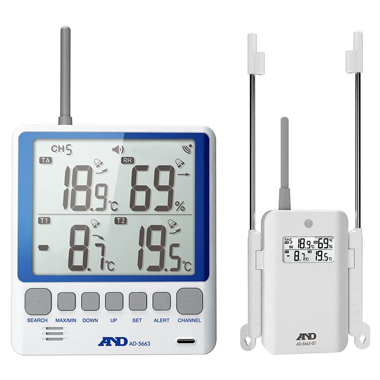 AND รุ่นAD-5663เครื่องวัดเทอร์โมไฮโกรมิเตอร์แบบไร้สายหลายช่องสัญญาณWireless multi-channel thermo-hygrometer AD-5663
