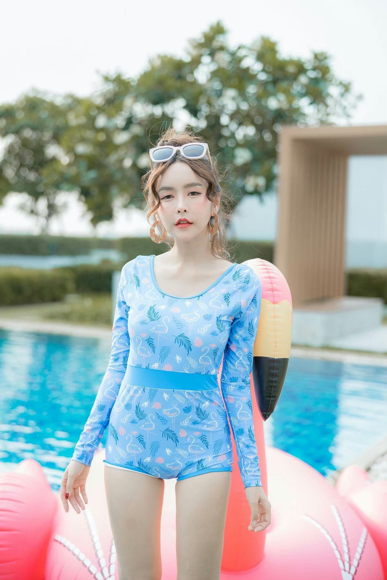 [Free size] ชุดว่ายน้ำวันพีชแขนยาว รุ่น Kanya สีฟ้าฟามินโก้