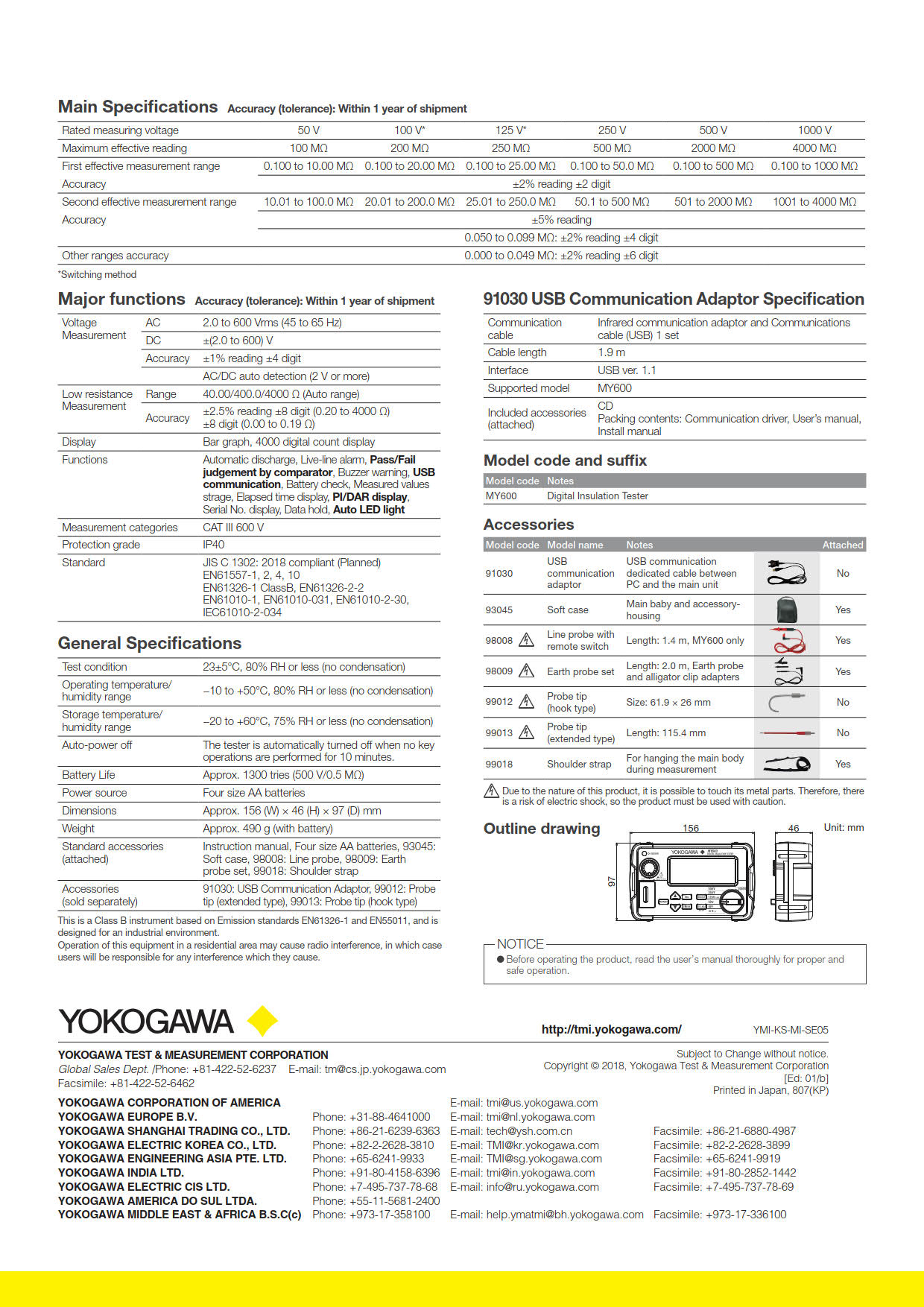 Yokogawa รหัส MY-600 เครื่องวัดเเละตรวจสอบความเป็นฉนวนแบบดิจิตอล,Digital insulation tester