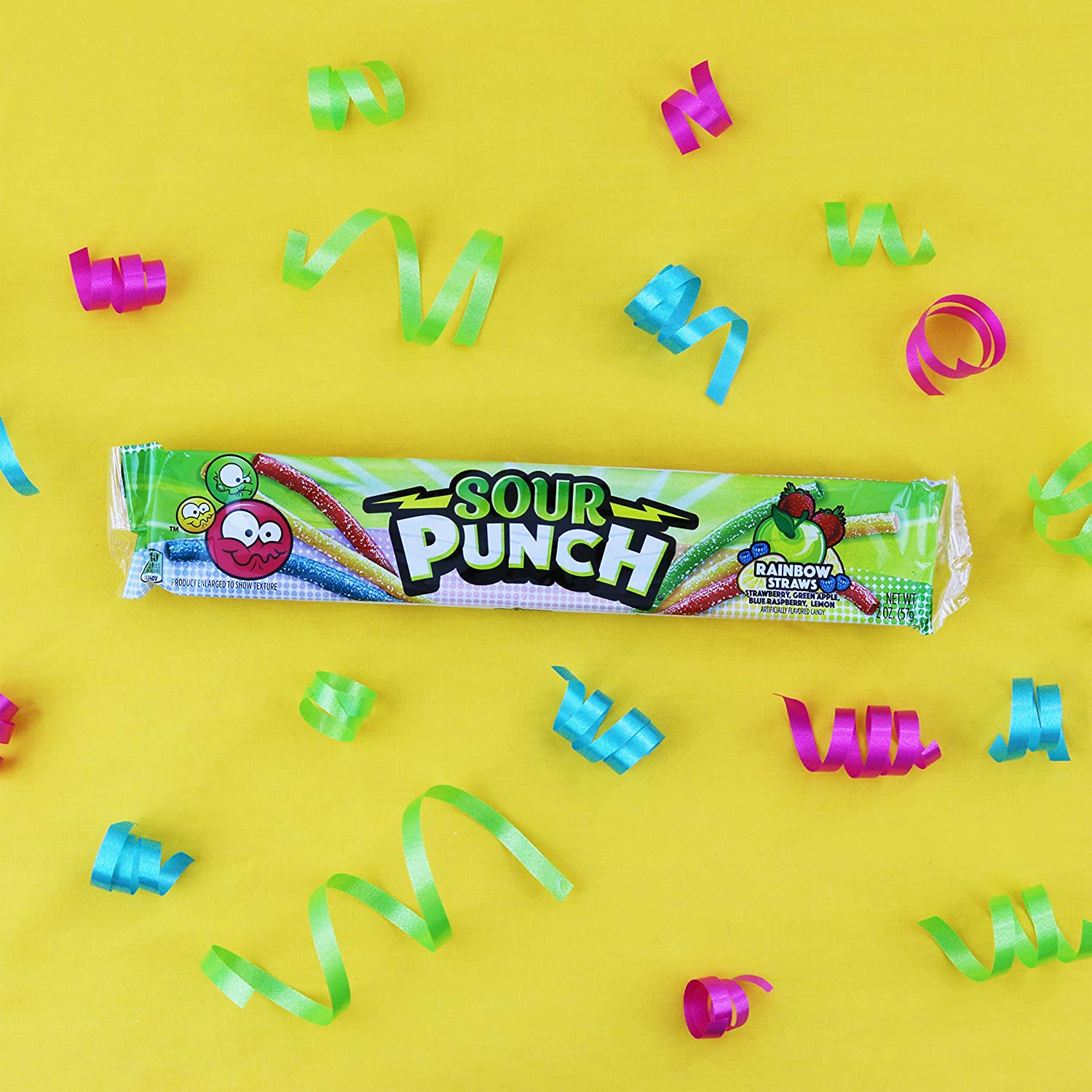 ขนม Sour Punch Straws, Rainbow Fruit Flavors 2oz ซองละ 99 บาท