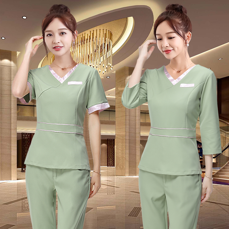 ชุดพนักงานนวดสปา ชุดพนักงานเสริมสวย ชุดทำงาน ชุดสูท สีภาพ S-3XL S6208004 ชุด