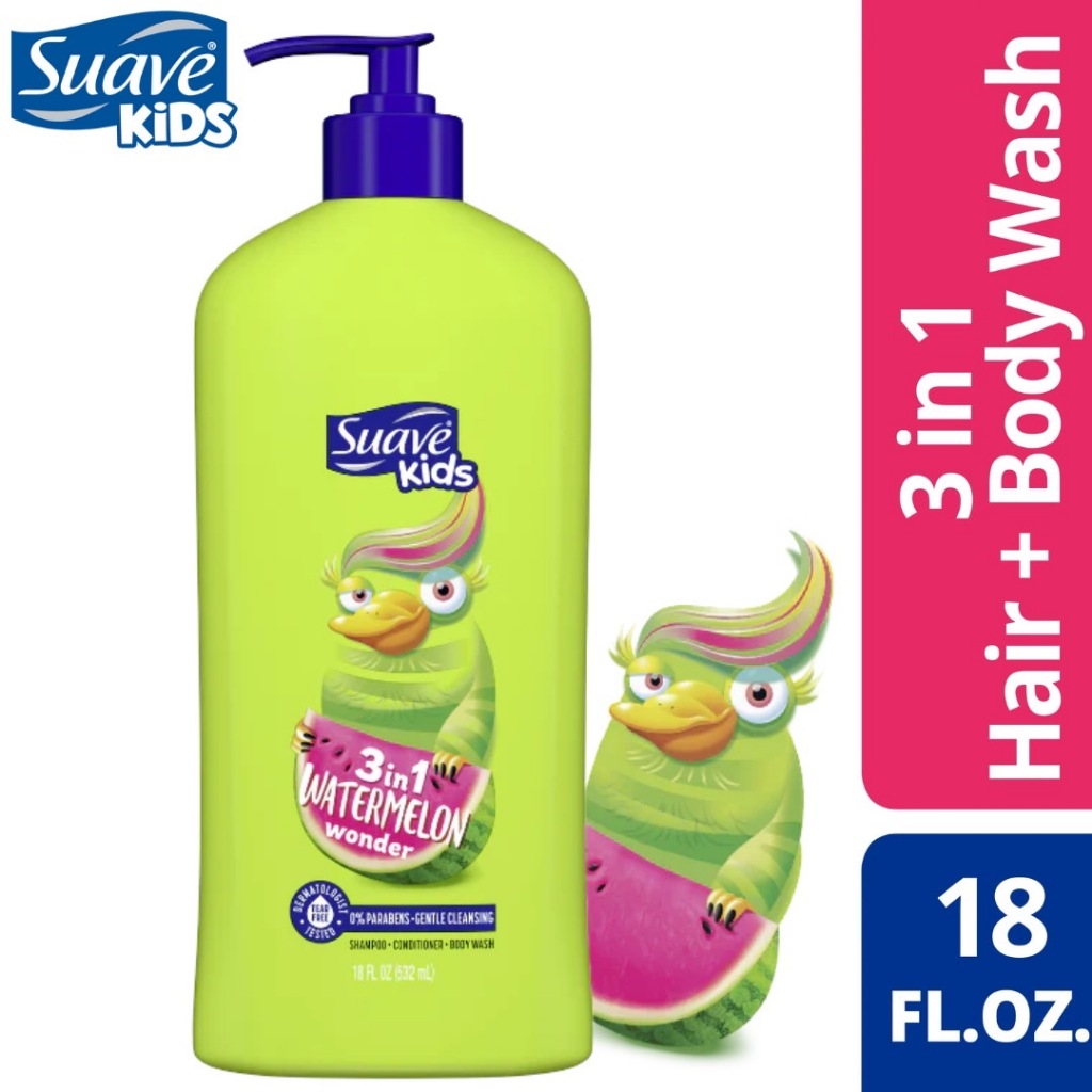 นำเข้า 🇺🇸 รุ่นใหม่ ✨🍉 Suave Kids 3-in-1 Watermelon Wonder 🍉แชมพู + ครีมนวด + ครีมอาบน้ำ ในขวดเดียว ขนาด 18 oz 350 บาท / ขวด ** ยังไม่รวมค่าส่งนะคะ **