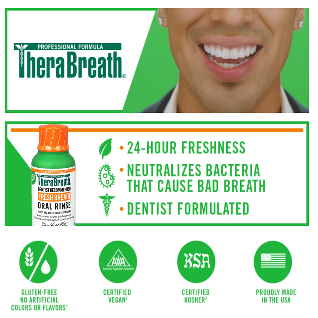 TheraBreath น้ำยาบ้วนปาก สูตรปราศจากแอลกอฮอล์ ได้รับ 24-Hour Fresh Breath Oral Rinse, Mild Mint, 3.0 fl oz
