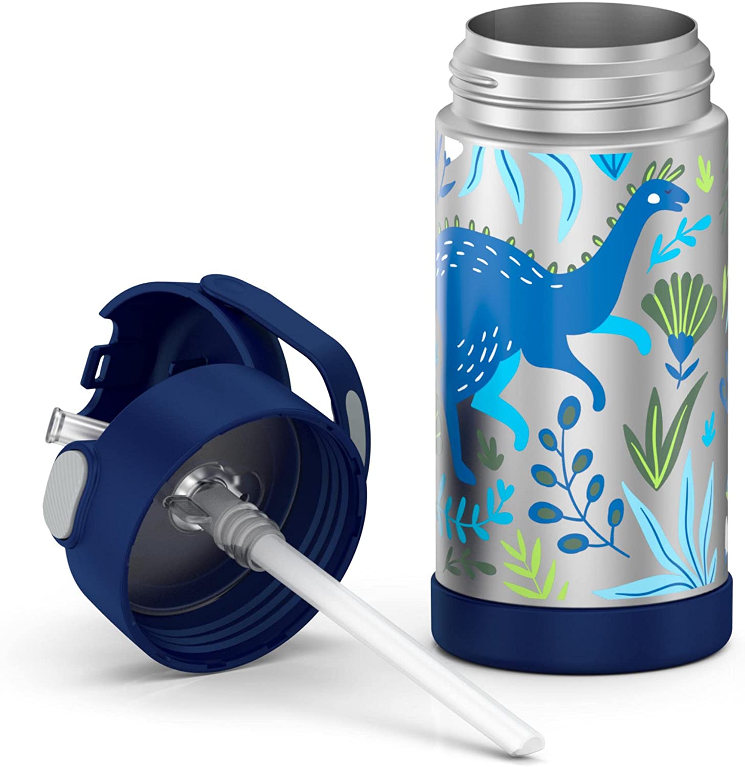 กระติกดูดน้ำแตนเลสหุ้มฉนวนสุญญากาศยี่ห้อ Thermos ของแท้ขนาด 12 ออนซ์ ลาย Dinosaur Kingdom ราคา 990 - บาท