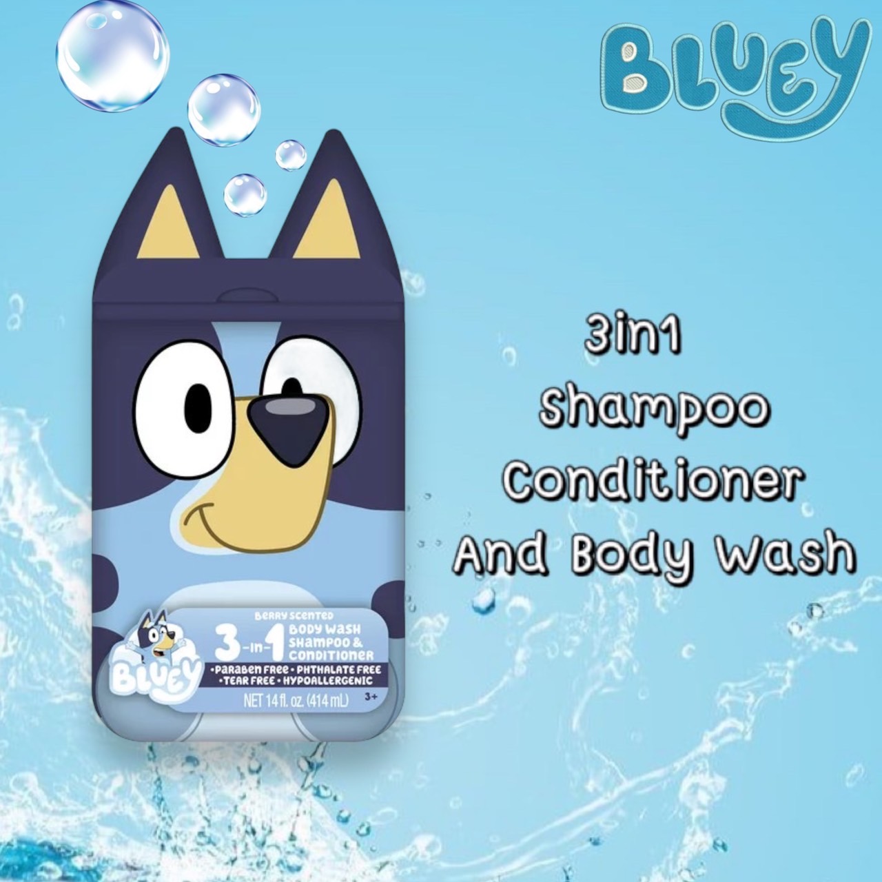 ใหม่🫧🛁 ครีมอาบน้ำBluey 3in1 Shampoo, Conditioner and Body Wash 14fl. oz. (414ml) , เหมาะสำหรับเด็กอายุ 3 ปีขึ้นไป ,ราคา 390 บาท