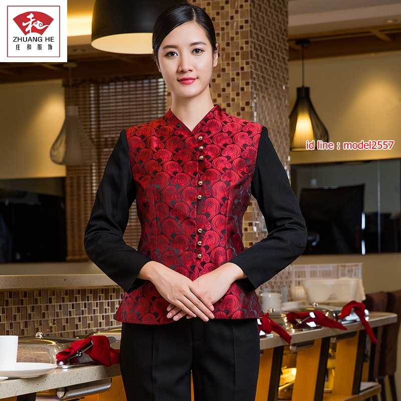 F6108005 เสื้อพนักงานต้อนรับพนักงานเสริฟพนักงานโรงแรมเสื้อพนักงานร้านกาแฟ แดง ม่วง S,M,L,XL,XXL,3XL F6108005 ตัว