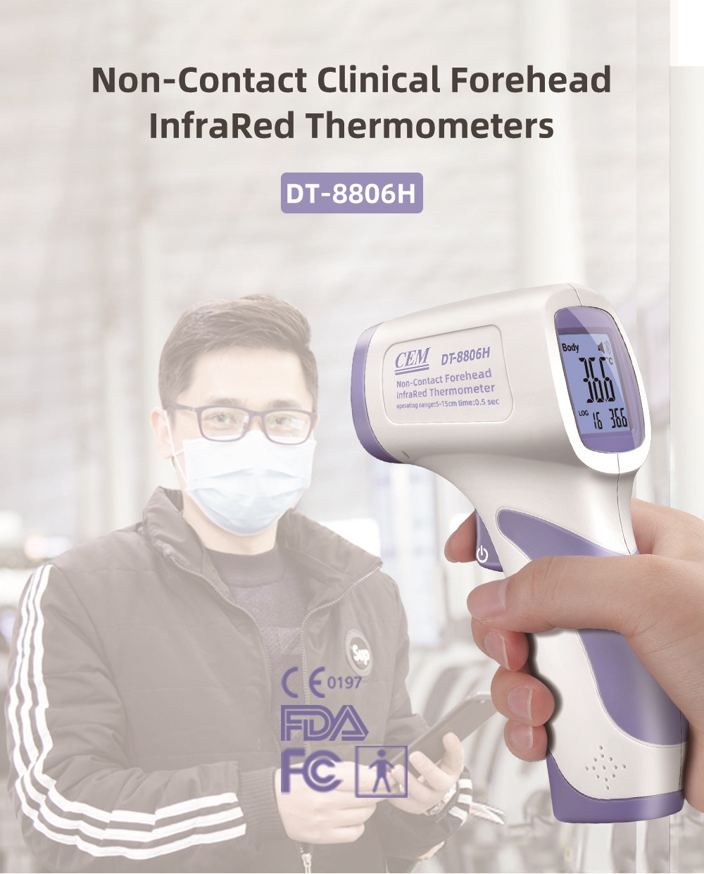 CEM รุ่น DT-8806Hเครื่องวัดอุณหภูมิสำหรับวัดไข้,Infrared Forehead Thermometer,Meas.range:32°C~42°C Body Mode/0°C~60°C Surface Mode