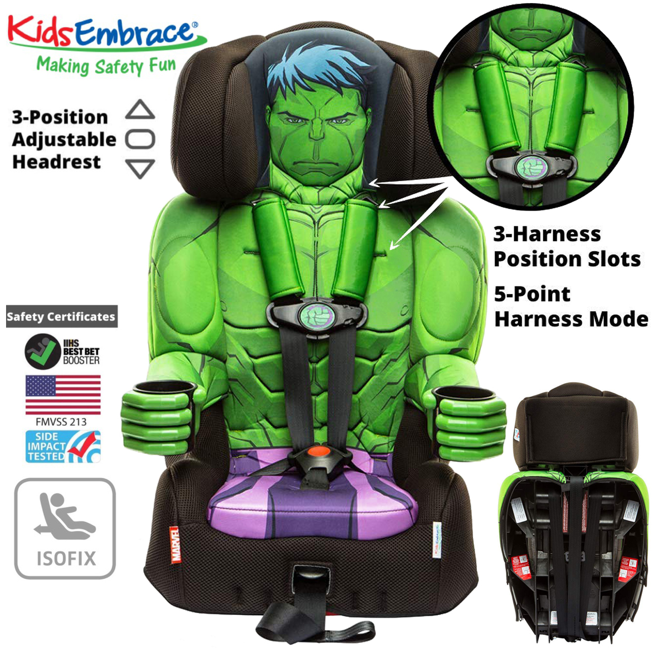 คาร์ซีทสำหรับเด็กโต ลายฮัค ใช้ได้ตั้งแต่1ขวบถึง12ขวบ KidsEmbrace Hulk Combination Harness Booster Car Seat ราคา 14,500 บาท