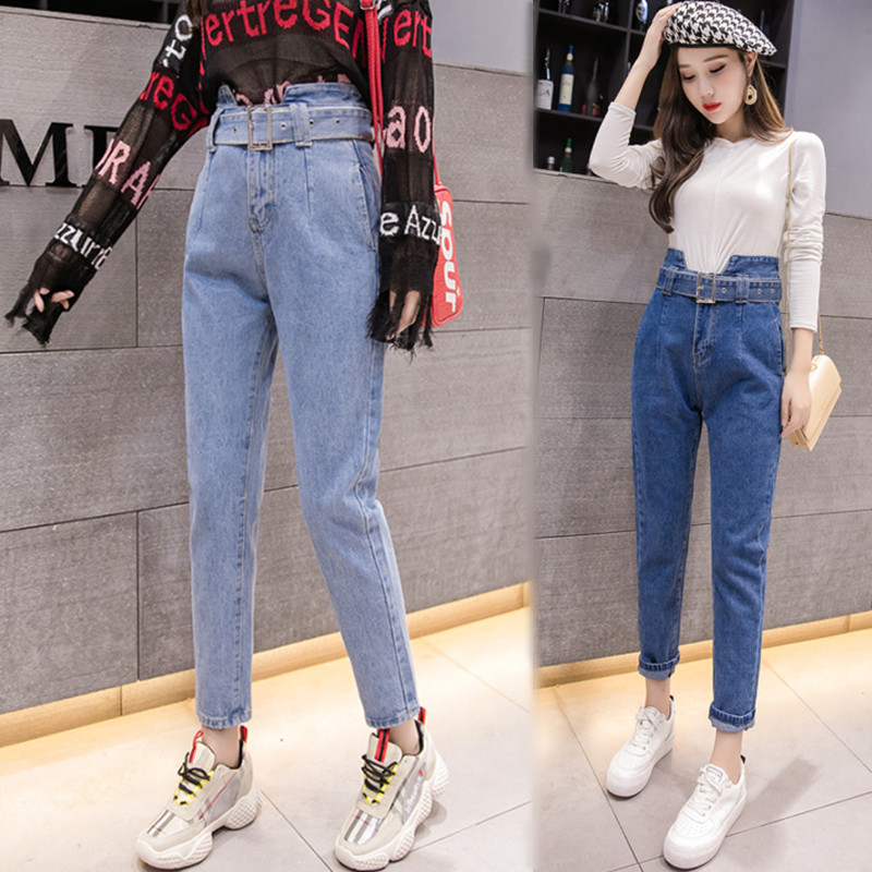 JW6202004 แฟชั่นกางเกงยีนส์เอวสูงเกาหลีย้อนยุควินเทจแนวสุดๆ ฟ้า น้ำเงิน S M L XL JW6202004 ตัว