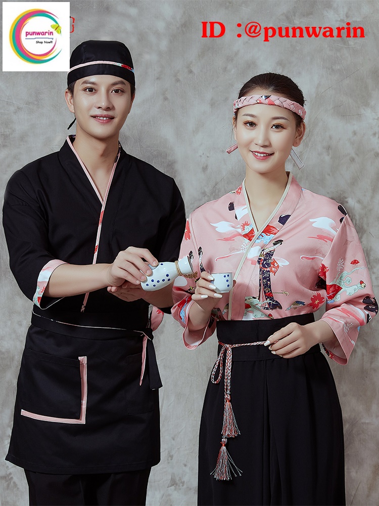 ชุดผ้าฝ้ายซูชิกิโมโนสไตร์ญี่ปุ่น สำหรับห้องอาหารญี่ปุ่นเกาหลี เสื้อพนักงานต้อนรับ สีภาพ S M L XL XXL F6402004 เสื้อตัวเดียว