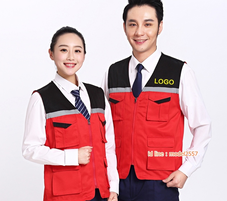 M6107002 เสื้อกั๊กฟอร์มพนักงานช่างวิศวกรรมช่างไฟฟ้าอุตาสาหกรรม ช่างก่อสร้าง สี :ส้ม แดง ดำ เทา เหลือง S-4XL M6107002 ชุด