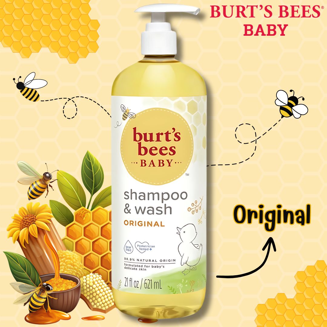 แชมพูผสมครีมอาบน้ำ แบบขวดปั้ม Burt's Bees Baby Shampoo & Wash, Calming & Tear Free, 21 fl oz
