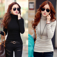 UM5712009 เสื้อยืดสาวเกาหลี คอเต่า แขนยาวสีพื้น (พร้อมส่ง) ดำเทา ดำ เทา ฟ้าอมเขียว M L XL UM5712009 ตัว