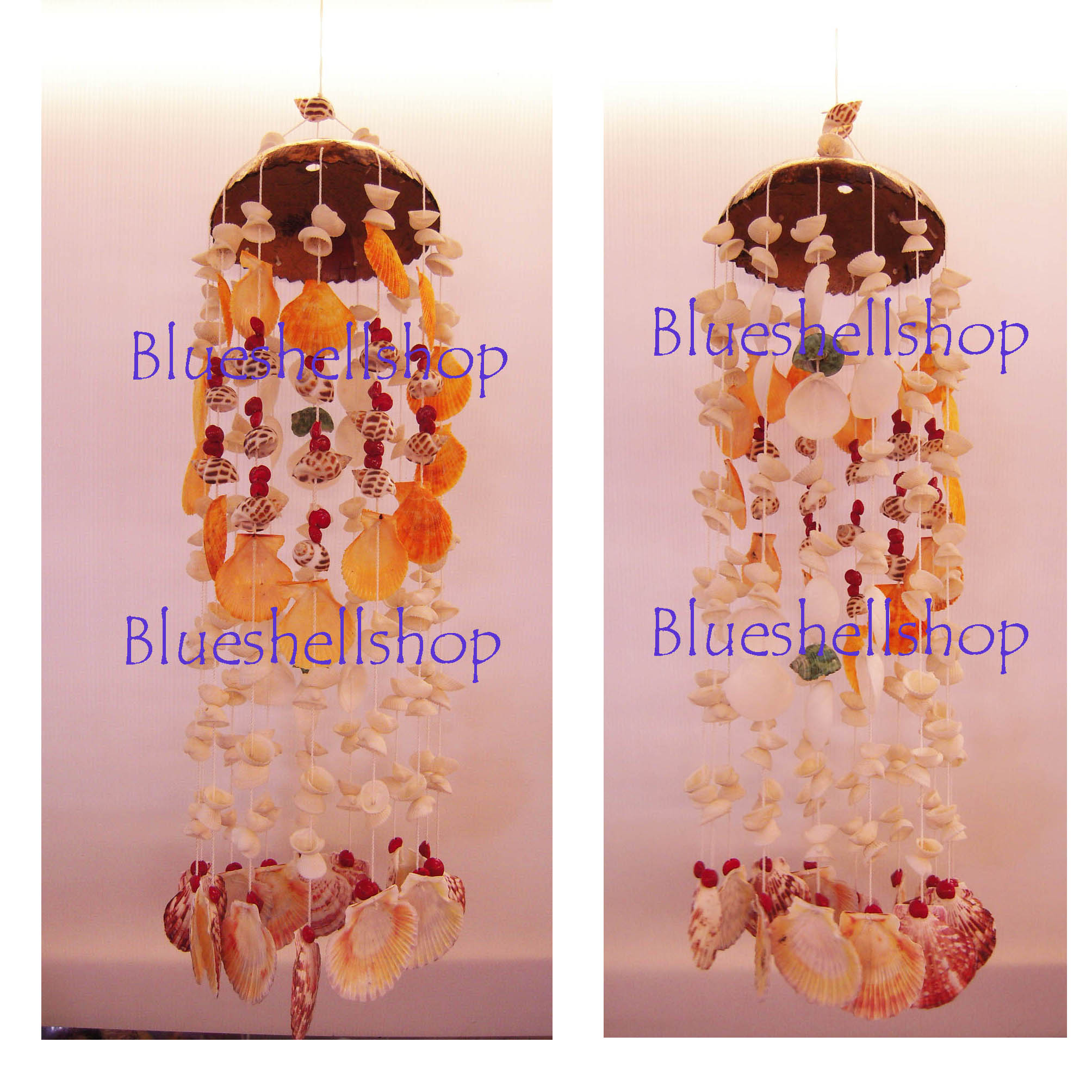 โมบายหอยกะลาลายดอกไม้ลีลาเหลืองและลีลาม่วง