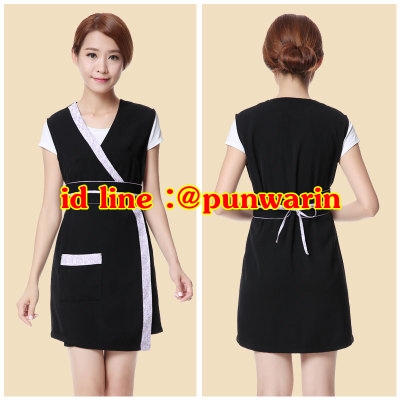 ชุดพนักงานนวดสปา ชุดพนักงานเสริมสวย เดรสผ้าป้าย ชมพูสด ชมพูอ่อน ม่วง ดำ one size S6103009 เดรสตัวเดียวผ้าป้าย