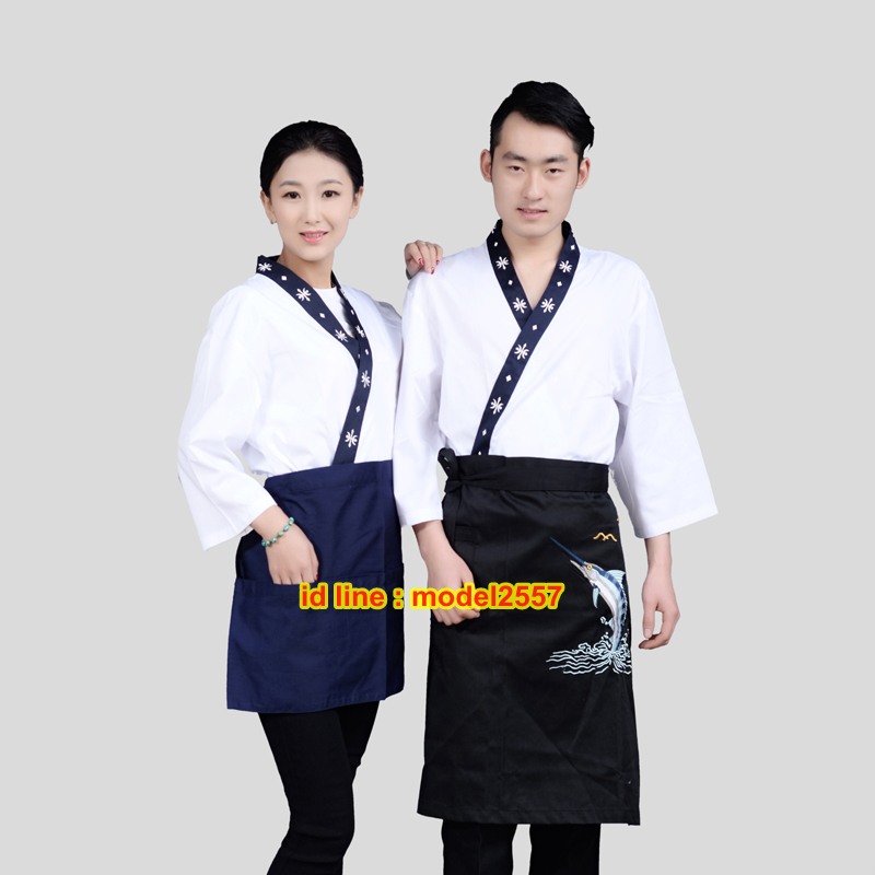 F6103013 ชุดผ้าฝ้ายซูชิกิโมโนสไตร์ญี่ปุ่น สำหรับห้องอาหารญี่ปุ่นเกาหลี เสื้อพนักงานต้อนรับ F6103013 ตัว
