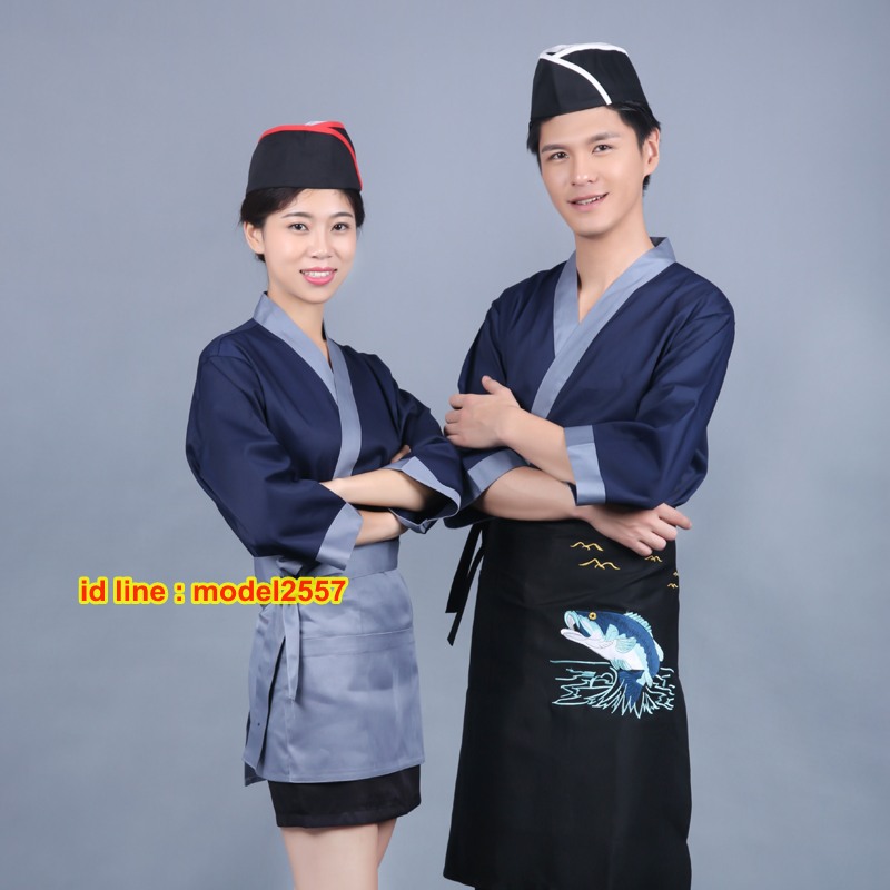 F6103012 ชุดผ้าฝ้ายซูชิกิโมโนสไตร์ญี่ปุ่น สำหรับห้องอาหารญี่ปุ่นเกาหลี เสื้อพนักงานต้อนรับ F6103012 ตัว
