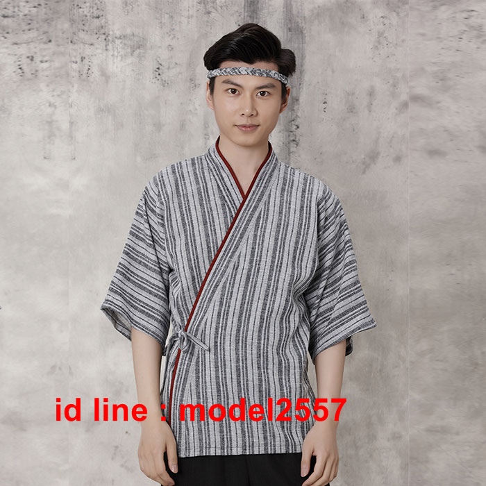 F6101005 ชุดผ้าฝ้ายทอมือซูซิกิโมโนสไตร์ญี่ปุ่น สำหรับห้องอาหารญี่ปุ่นเกาหลี เสื้อพนักงานต้อนรับ เสื้อพ F6101005 ตัว