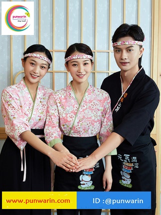 ชุดซูชิกิโมโนสไตร์ญี่ปุ่นเสริฟ สำหรับห้องอาหารญี่ปุ่นเกาหลีจีน เสื้อเชฟ พ่อครัว บริกร สีภาพ S M L XL XXL G6412007 เสื้อตัวเดียว