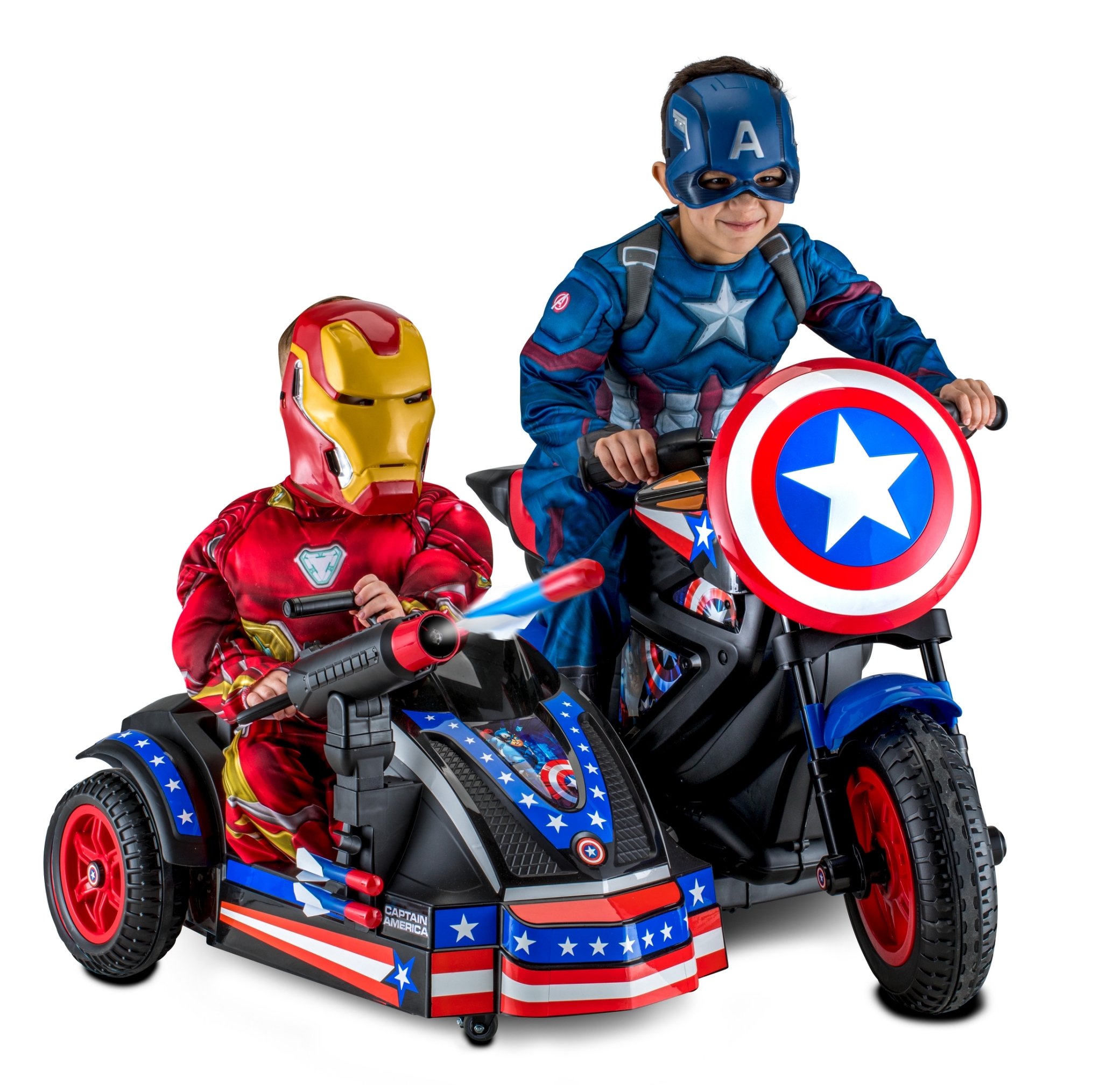 Kid Trax 12-Volt Captain America Motorcycle Ride-On รถจักรยานยนต์พ่วงข้างกัปตันอเมริกาขี่ได้ 2 คน ราคา 16,500 บาท