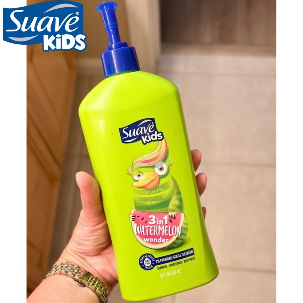 นำเข้า 🇺🇸 รุ่นใหม่ ✨🍉 Suave Kids 3-in-1 Watermelon Wonder 🍉แชมพู + ครีมนวด + ครีมอาบน้ำ ในขวดเดียว ขนาด 18 oz 350 บาท / ขวด ** ยังไม่รวมค่าส่งนะคะ **