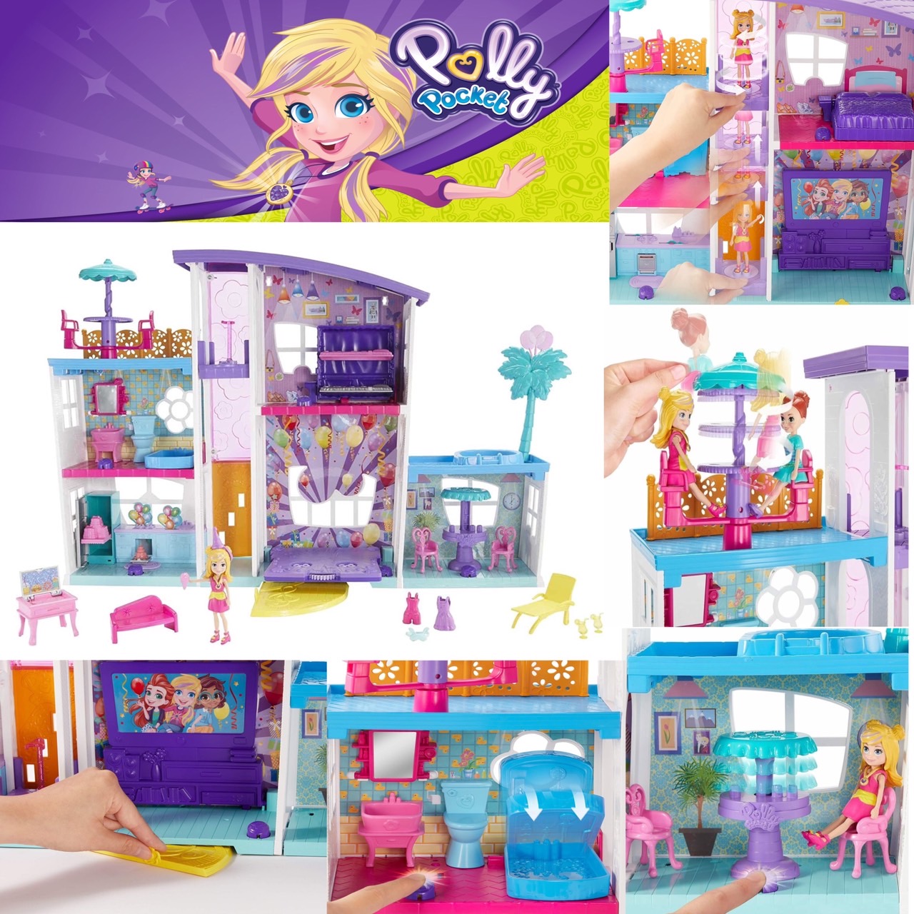 บ้านตุ๊กตาหลังใหญ่Polly Pocket Poppin' Party Pad is a Transforming Playhouse 24นิ้ว ราคา 2,990.- บาท