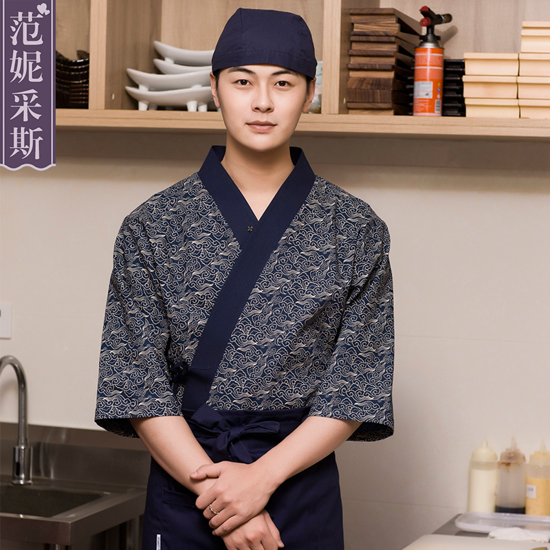 ชุดซูชิกิโมโนสไตร์ญี่ปุ่นเสริฟ สำหรับห้องอาหารญี่ปุ่นเกาหลีจีน เสื้อเชฟ พ่อครัว บริกร สีภาพ M L XL G6209001 เสื้อตัวเดียว
