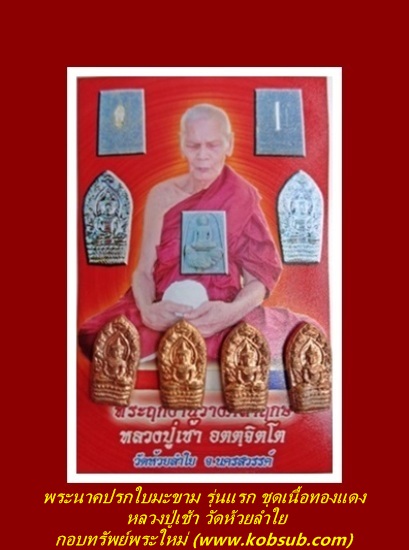 พระนาคปรกใบมะขาม รุ่นแรก ชุดเนื้อทองแดงหลังเรียบ มีจาร หลวงปู่เช้า วัดห้วยลำใย
