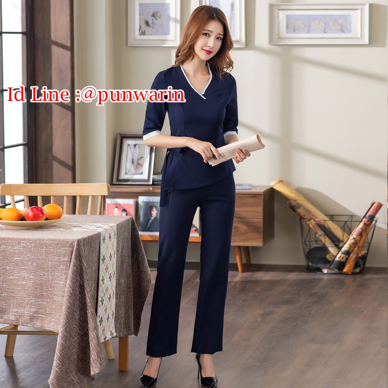 ชุดพนักงานนวดสปา ชุดพนักงานเสริมสวย ชุดทำงาน ชุดสูท กรม S-4XL T6308006 ชุด