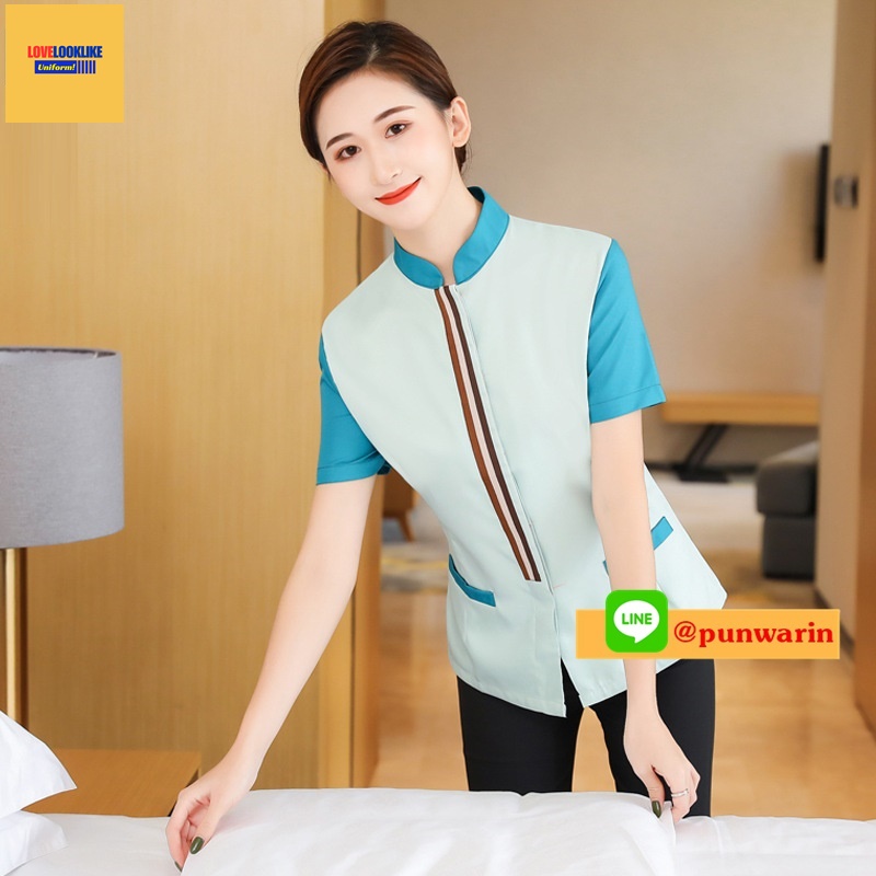 ชุดพนักงานทำความสะอาด เสื้อแม่บ้าน เสื้อแม่บ้านโรงแรมรีสอร์ท สีภาพ L-4XL D6610002 ตัวเสื้อ **2 ตัวขึ้นไป