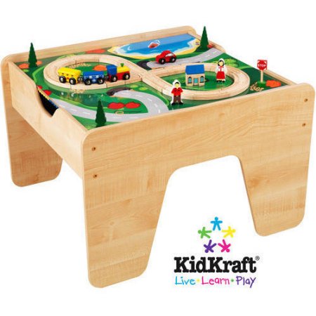 KidKraft 2-in-1 Wooden Activity Table with LEGO-Compatible Board and 30-Piece Train Set โต๊ะต่อเลโก้ 2 in 1 สุดคุ้ม มากับเลโก้ 200ชิ้นและชุดรถไฟจำลอง 30 ชิ้น ตัวโต๊ะผลิตจากไม้ สินค้านำเข้าจากอเมริกา