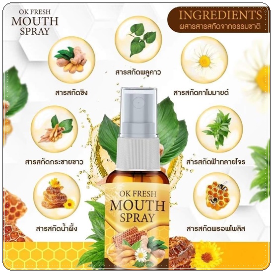 สเปรย์กระชายขาว OK Fresh Mouth Spray สเปรย์พ่อคอโพรโพลิซ