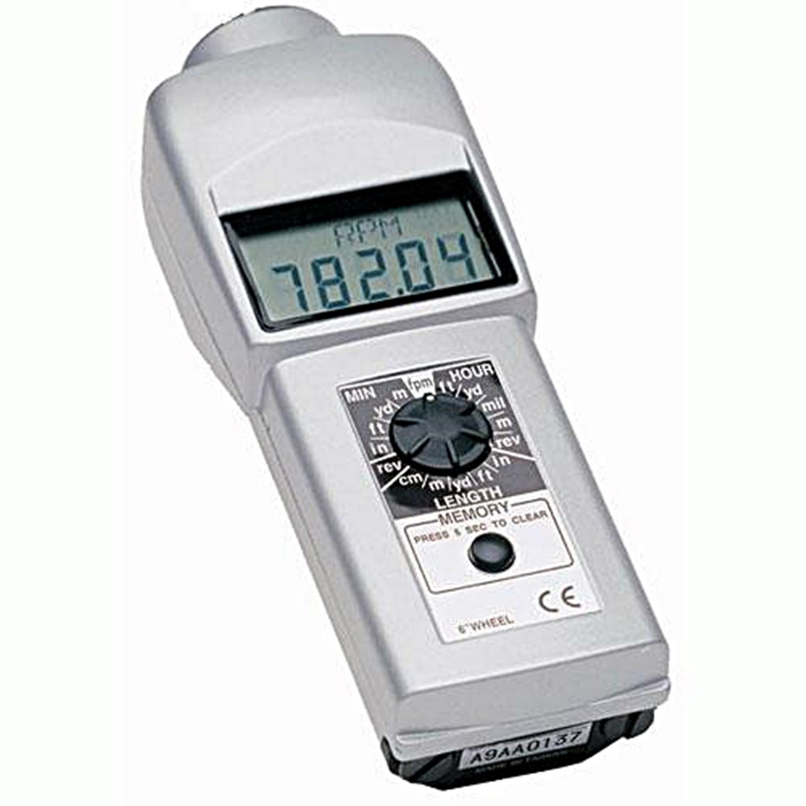 NidecShimpo DT-107A-12 Digital Contact Tachometer with LED Display 5digit 0.4"(10mm)high,12"Circumference Wheel,0.10～25000 rpm