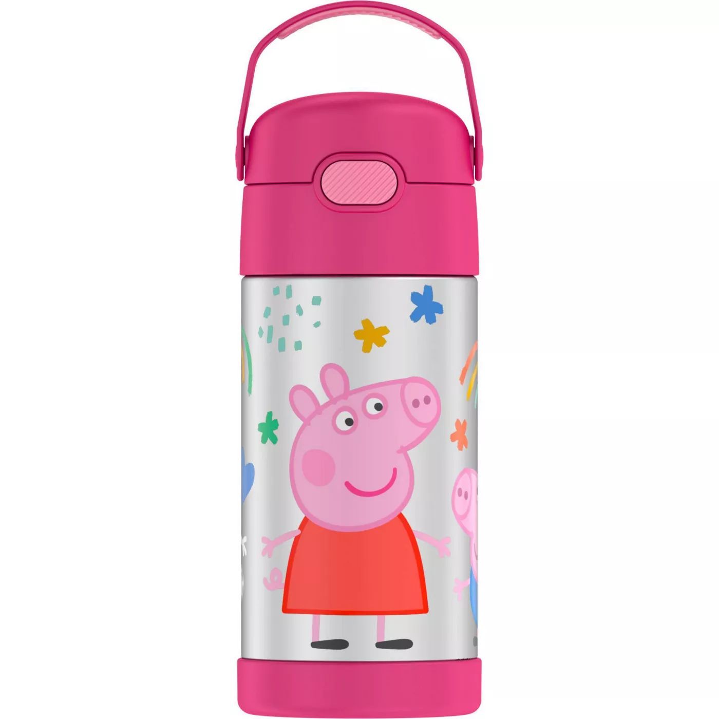 New กระติกน้ำเก็บความเย็น มีหูหิ้ว Peppa Pig Pink Thermos Vacuum Insulated Stainless Steel 12 Ounce Funtainer with Straw