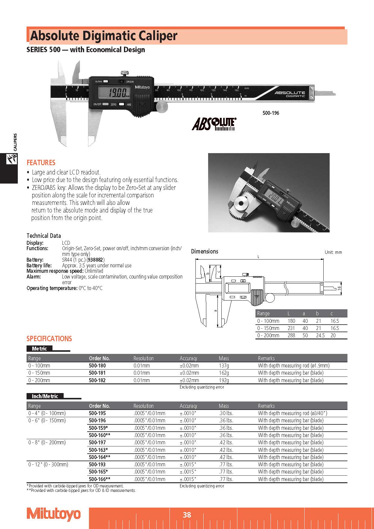 Absolute Digimatic Caliper SERIES 500 — with Economical Design