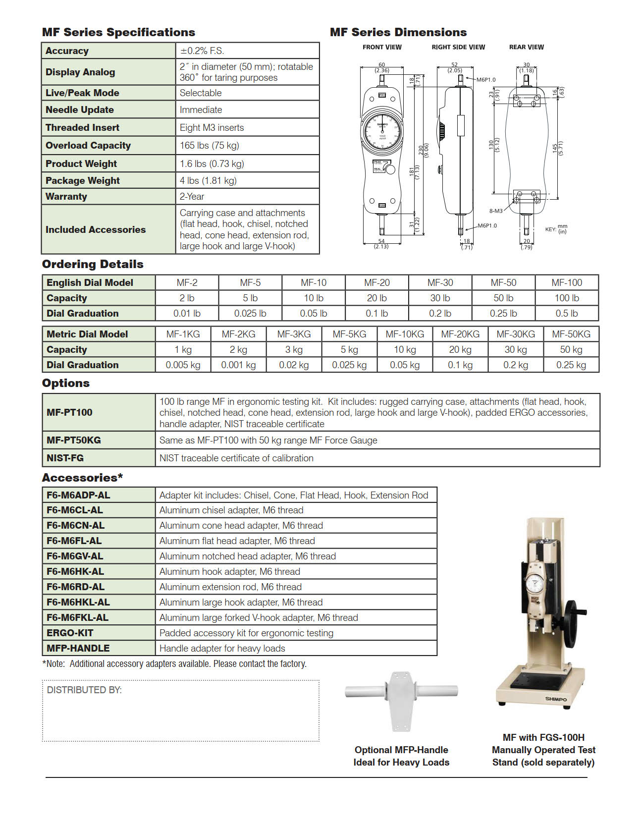 NidecShimpo รุ่นMF-5KGเครื่องทดสอบแรงดึงแรงกดแบบสเกลเข็มMechanical Force Gauge 5Kg Capacity