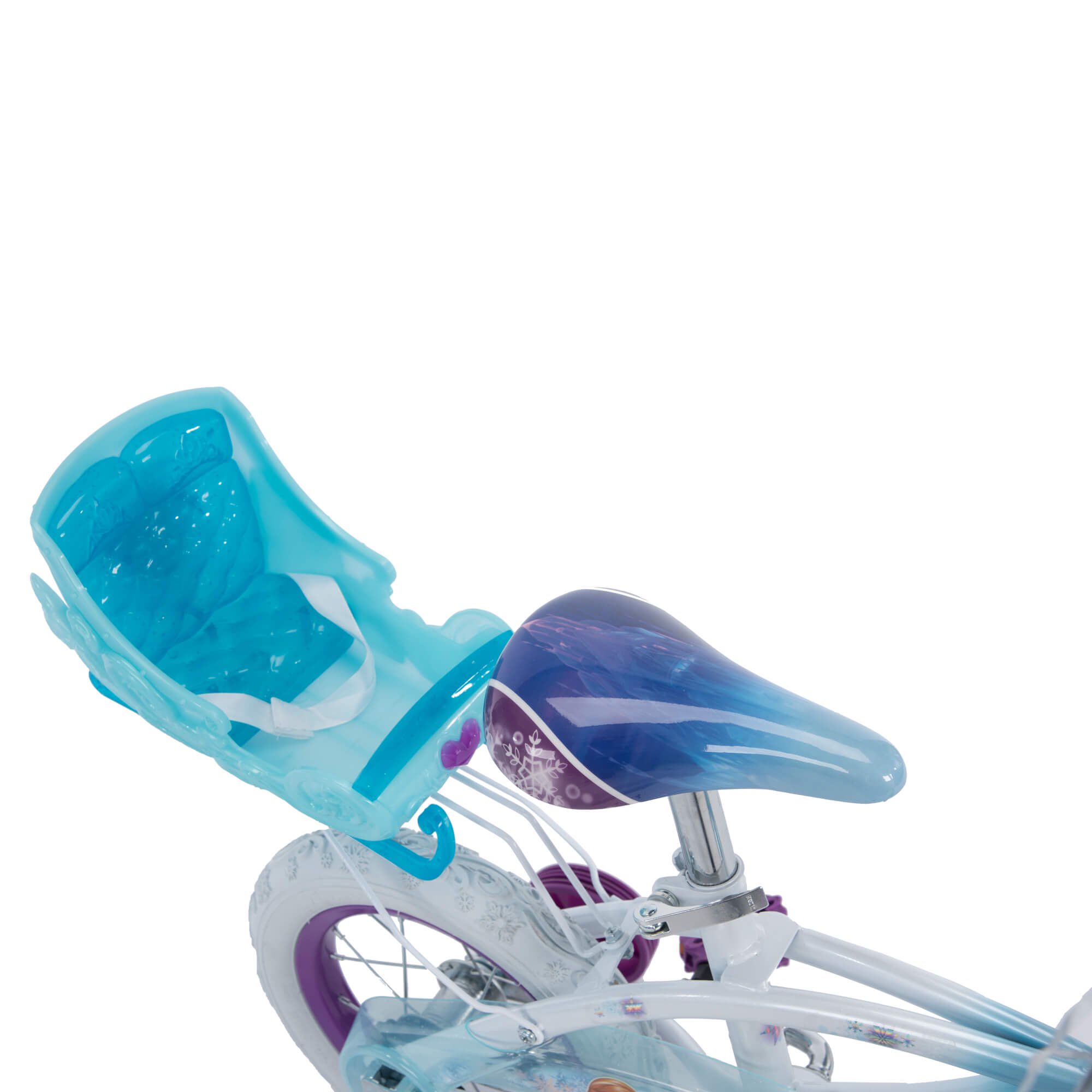 จักรยานเด็กลายเจ้าหญิงดิสนี่ย์ โฟรเซ่น Disney Frozen 12" Girls Bike with Doll Carrier by Huffy (สินค้านำเข้า USA) ขนาดล้อ 12 นิ้ว ยี่ห้อ Huffy สำหรับเด็ก 3-5 ขวบ