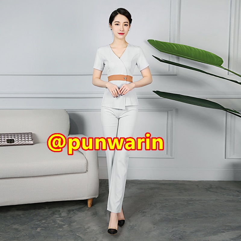 ชุดพนักงานนวดสปา ชุดพนักงานเสริมสวย ชุดทำงาน ชุดสูท สีภาพ S-3XL S6209005 ชุด