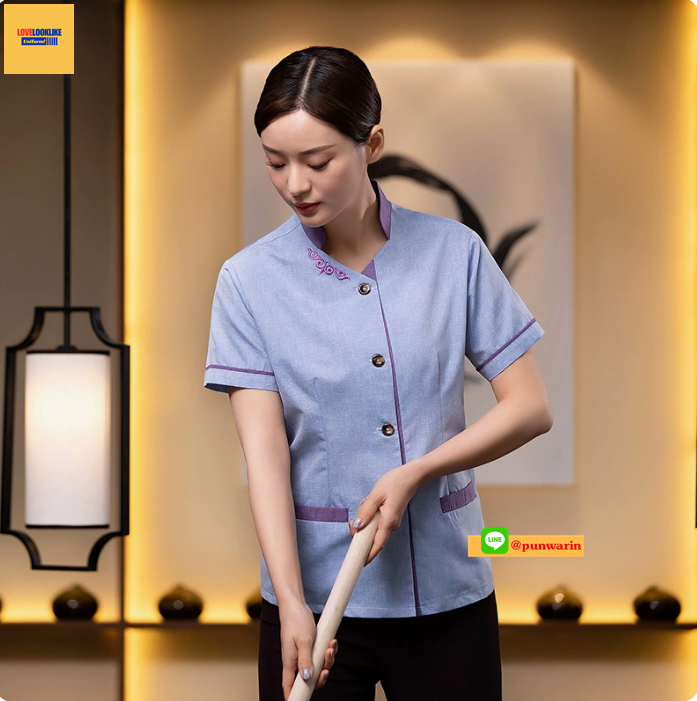 เสื้อพนักงานทำความสะอาด เสื้อแม่บ้านเสื้อแม่บ้านโรงแรมรีสอร์ท ฟ้า ชมพู L-4XL D6011005 ตัว