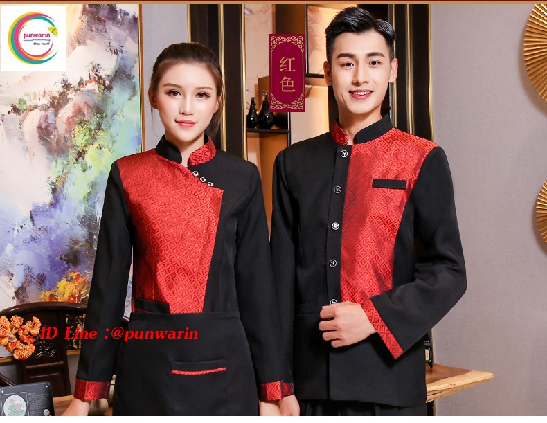 เสื้อพนักงานต้อนรับ เสื้อพนักงานเสริฟ เสื้อพนักงานโรงแรม รีสอร์ท แดง ดำ ส้ม L-4xl F6310009 เสื้อ