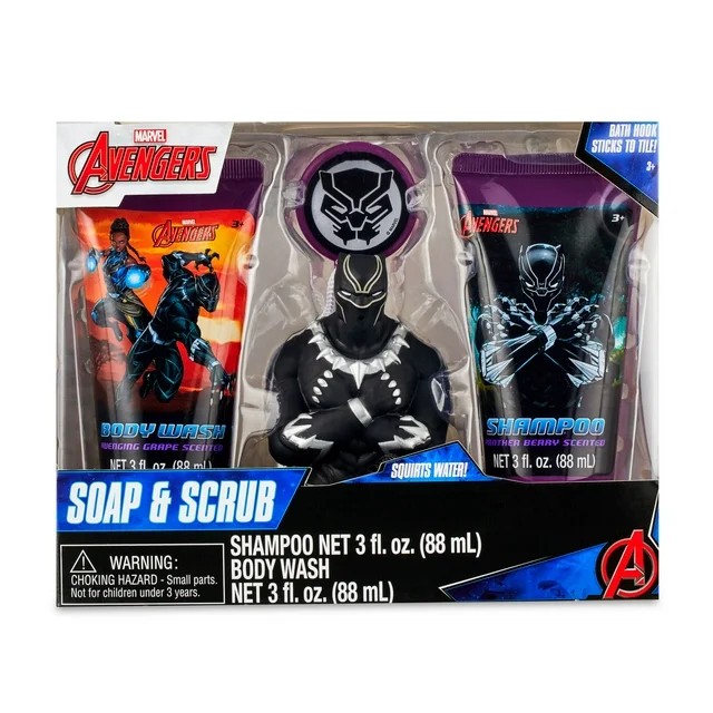 นำเข้า🇺🇸 เซ็ทอาบน้ำแบล็คแพนเทอร์Marvel Avengers 4-Piece Soap & Scrub Gift Set ,เหมาะสำหรับเด็กอายุ 3+ , ราคา 490 บาท