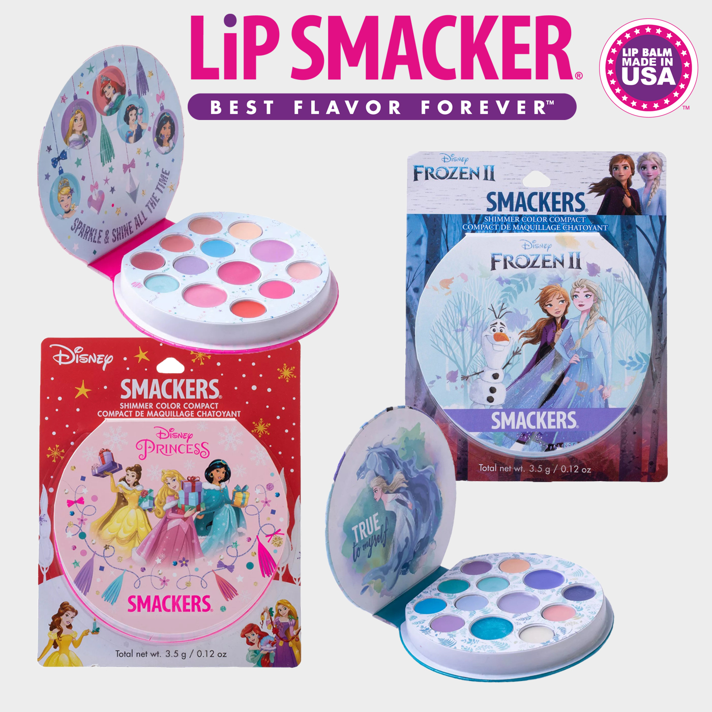 ใหม่ล่าสุด🎉เครื่องสำอางค์เด็กนำเข้า🇺🇸 เซ็ทพาเลทแต่งหน้า Lip Smacker - Disney Princess Shimmer Color Compact Gift Set