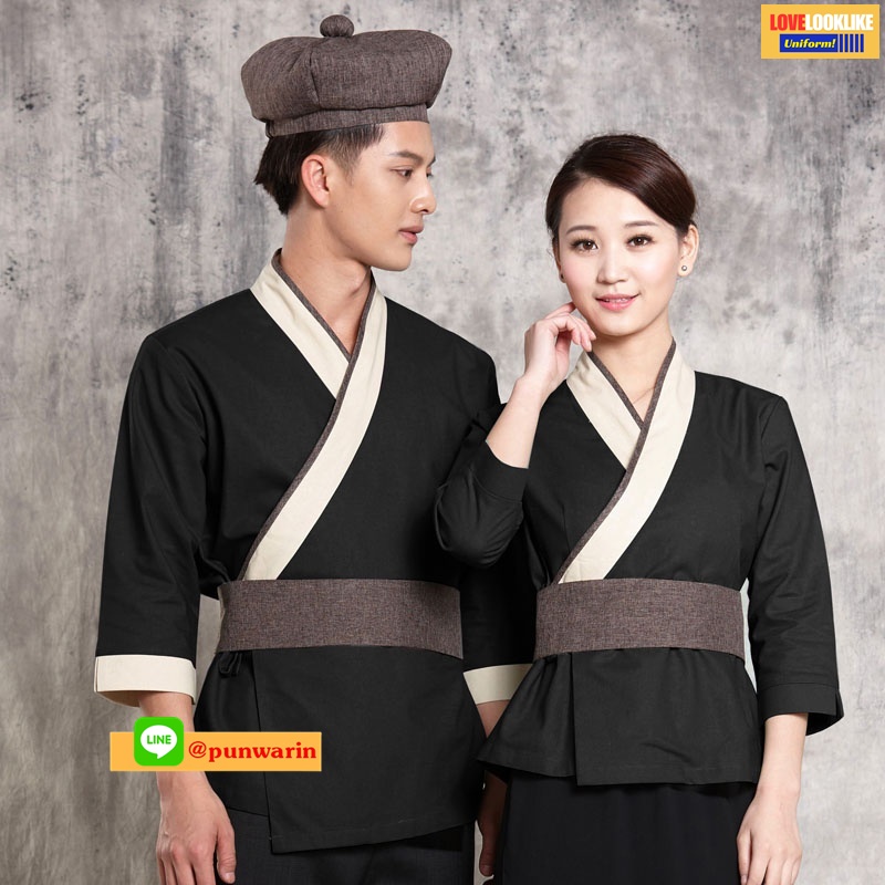 ชุดพนักงานร้านอาหารจีน ซูชิ บริกรชายและหญิง ห้องจัดเลี้ยง ร้านอาหารหม้อไฟหมาล่า เขียว แดง ดำ ฟ้า S M L XL XXL XXXL CH6607006 ตัว
