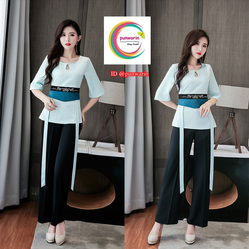 ชุดพนักงานนวดสปา ชุดพนักงานเสริมสวย ชุดทำงาน ชุดสูท แดง ฟ้า S-3XL SK6403007 ชุด