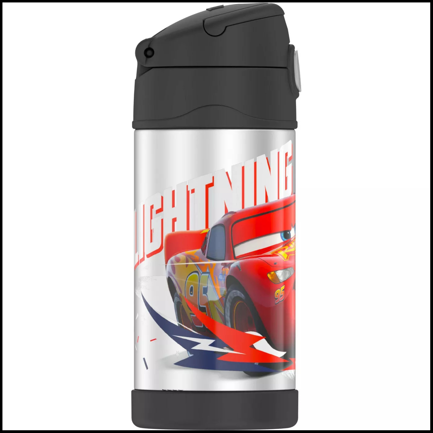 กระติกน้ำเก็บความเย็น มีหูหิ้ว Thermos Cars 12oz FUNtainer Water Bottle - Black/Silver